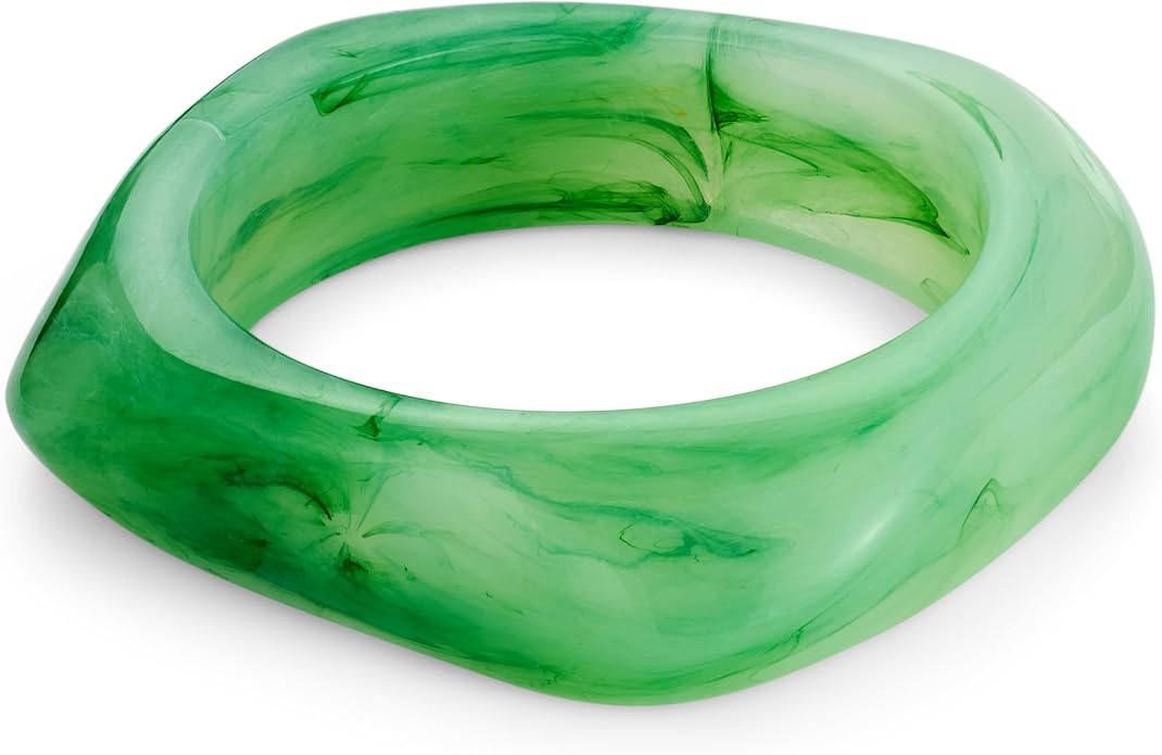 WOWORAMA Colorful Resin Acrylic Bangle Bracelets for Women Geometric Chunky Mottled Acetate Resin Bangles Wide Acrylic Plastic Bracelets Statement Jewelry