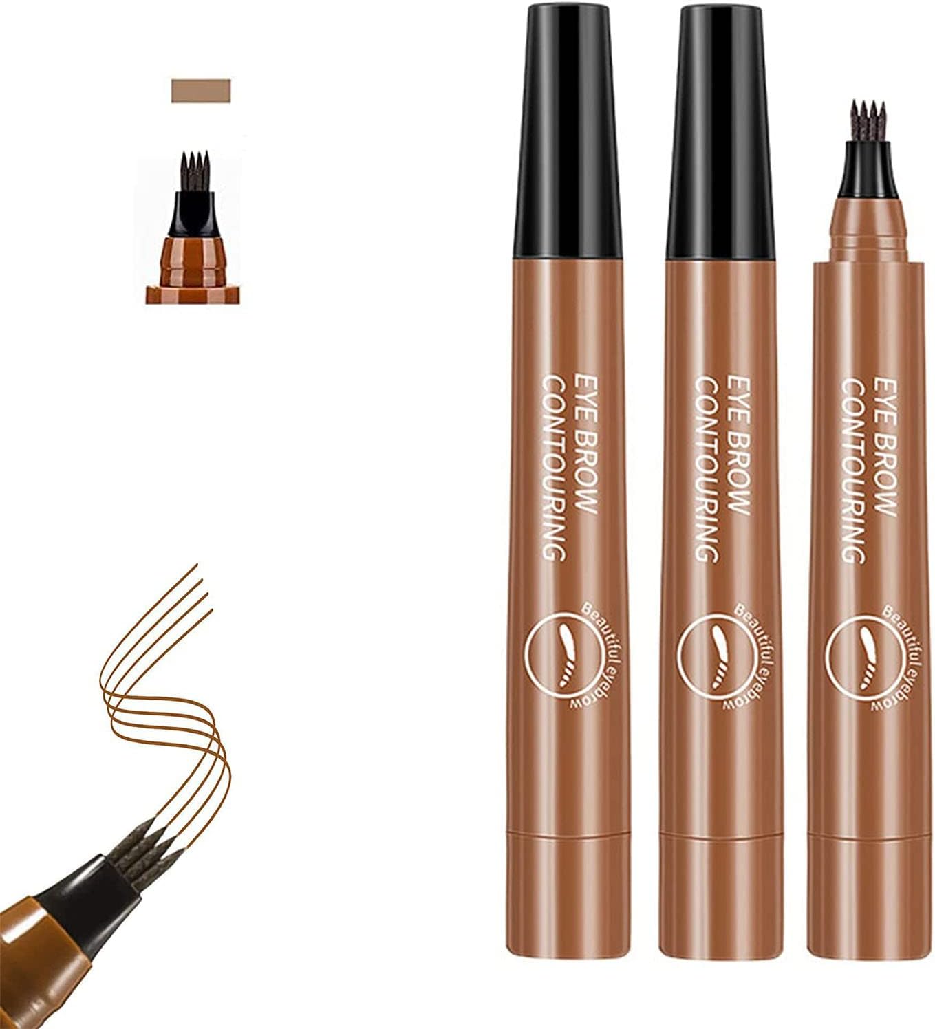 Quad Forked Liquid Eyebrow Pencil,Bifurcated Eyebrow Pencil,Magical Precise Waterproof Brow Pen,Waterproof Brow Pencil With Micro-Fork Tip,Waterproof Microblading Eyebrow Pen (2pcs Light Brown)