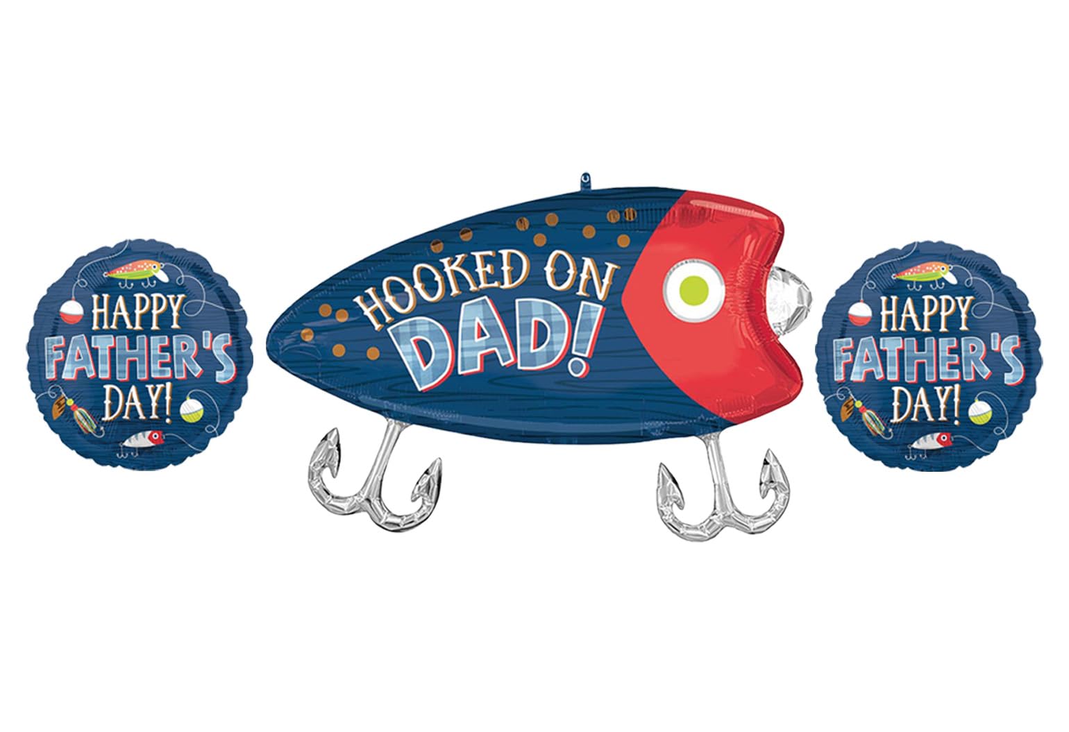 Artisan Owl Hooked On Dad! 30" & Happy Father's Day 17" Foil Party Balloon Bundle