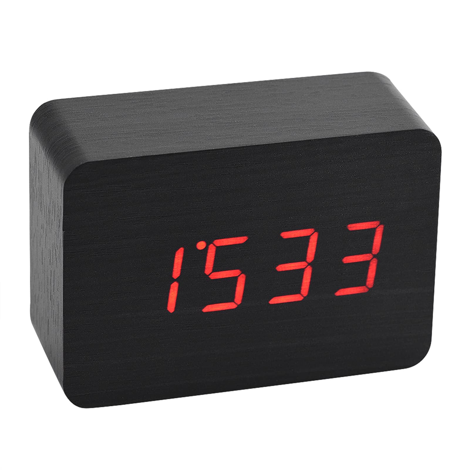 Wekker digitaal hout, digitale klok 14,5 x 5,5 cm groot scherm tafelklok met snooze/datum/temperatuur en vochtigheid voor nachtkastje, slaapkamer