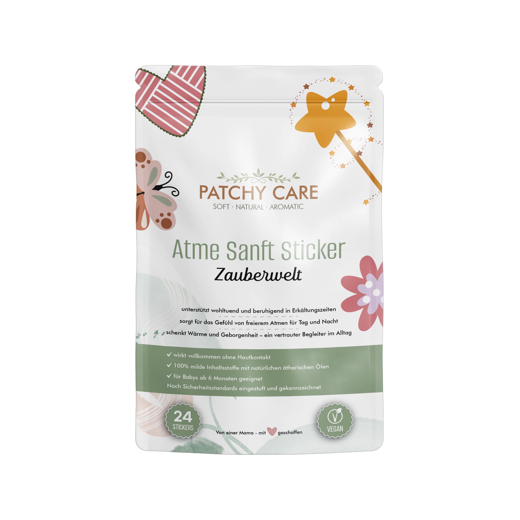 Atme Sanft Aroma Pflaster – 24 Sticker für wohltuende Atemmomente in Erkältungszeiten – Entspannend für ruhige Nächte - Für Kinder ab 6 Monaten - Ohne Hautkontakt – 100% naturreine ätherische Öle