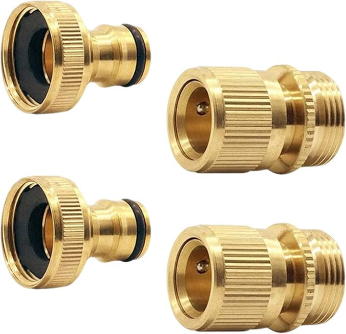 Omevett 4pcs Brass Hose Connectors and Fittings 3/4 Inch Threaded Hose