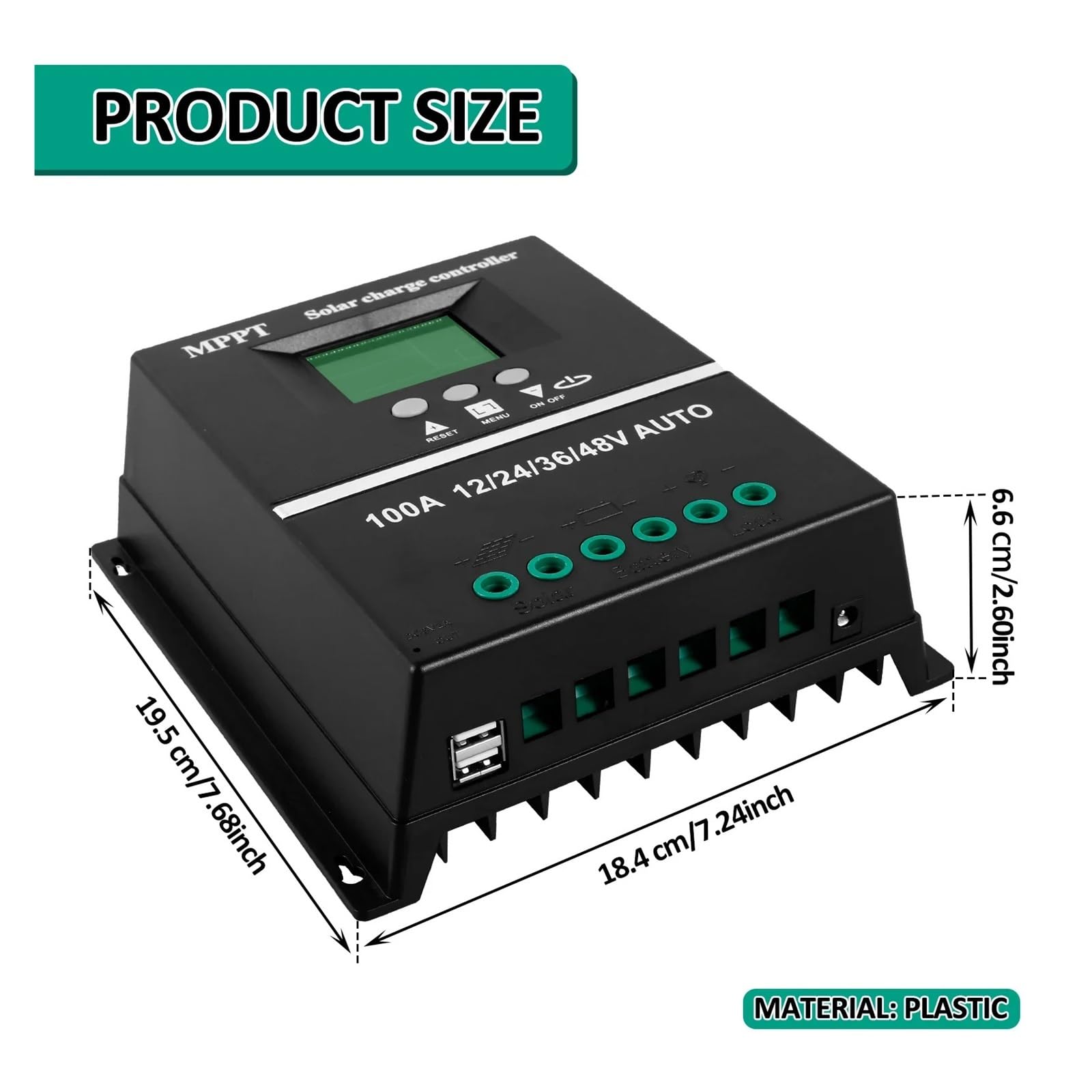 Contrôleur de Charge solaire MPPT 100A, 12/24/36/48V, régulateur de batterie LCD, double USB