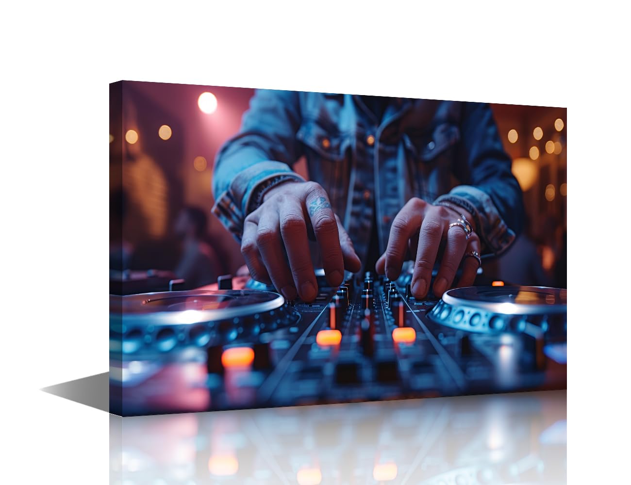 TISHIRON Black Paintings Music DJ Player Pictures 1 Panel Canvas Wall Art for Living Room Music Artwork Contemporary Home Decor Giclee Framed Ready to Hang Posters and Prints(24" Wx36 H)