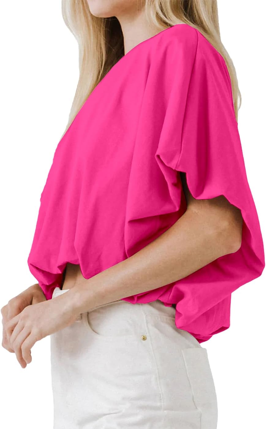 Womens Summer Crewneck Crop Tops Short Sleeve Casual Loose Cropped T Shirts - Image 2