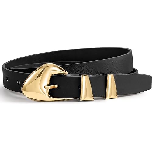 Skinny Belt, Black Leather Belt Women Belts for Jeans Dresses Pants with Adjustable belt Buckle 1” Width