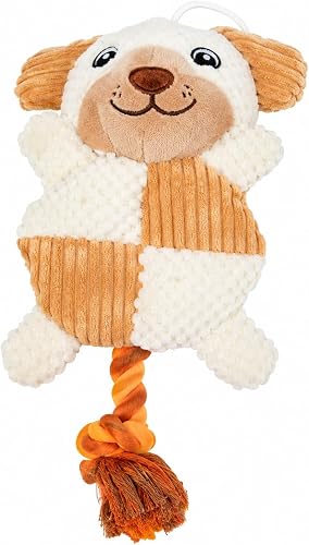 DARO Plush Dog Toy with Knotted Rope Tail, 20 cm | Tug, Fetch & Chew Play, Multi-Texture Design, Safe & Non-Toxic, Machine Washable, Small to Medium Dogs