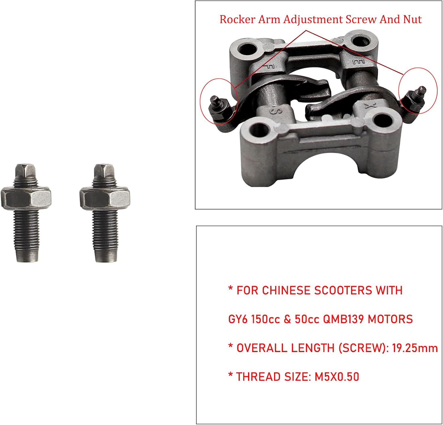 ROCKER ARM/VALVE ADJUSTMENT SCREW SET FOR GY6 150cc & 50cc QMB139 152QMI 157QMJ MOTORS