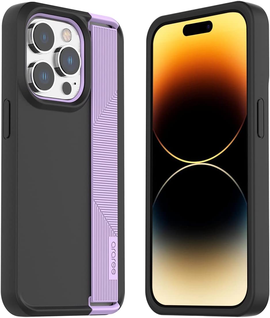 araree Boat iPhone 14 Pro Case with Phone Holder Grip, Designed for iPhone 14 Pro (2022) Hybrid Structure of PC Back Cover and Rear TPU, Easy Finger Grip Shockproof Protective Cover - Purple