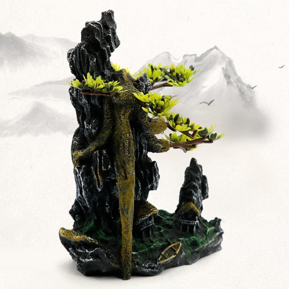 形状と樹脂製 ロッカリー 山 水族館 装飾 魚飼育用の水槽 風景 オーナメント クラフト ブラック 配置アイテム (D 5.96イン