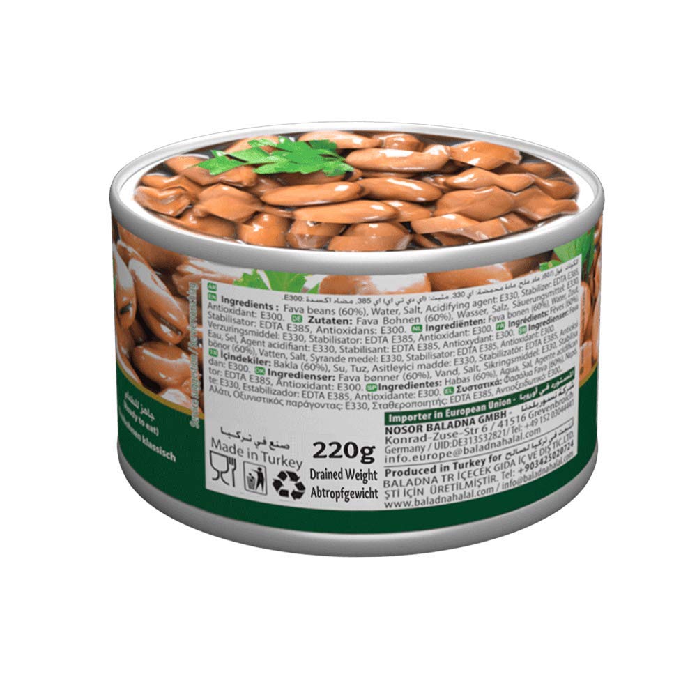 Baladna Fava Bohnen klassisch 400 g x 24 Pcs | Große Favabohnen, traditionell zubereitet | Ideal für Ful Medames | Orientalische Spezialität | Vegan | Glutenfrei | Halal