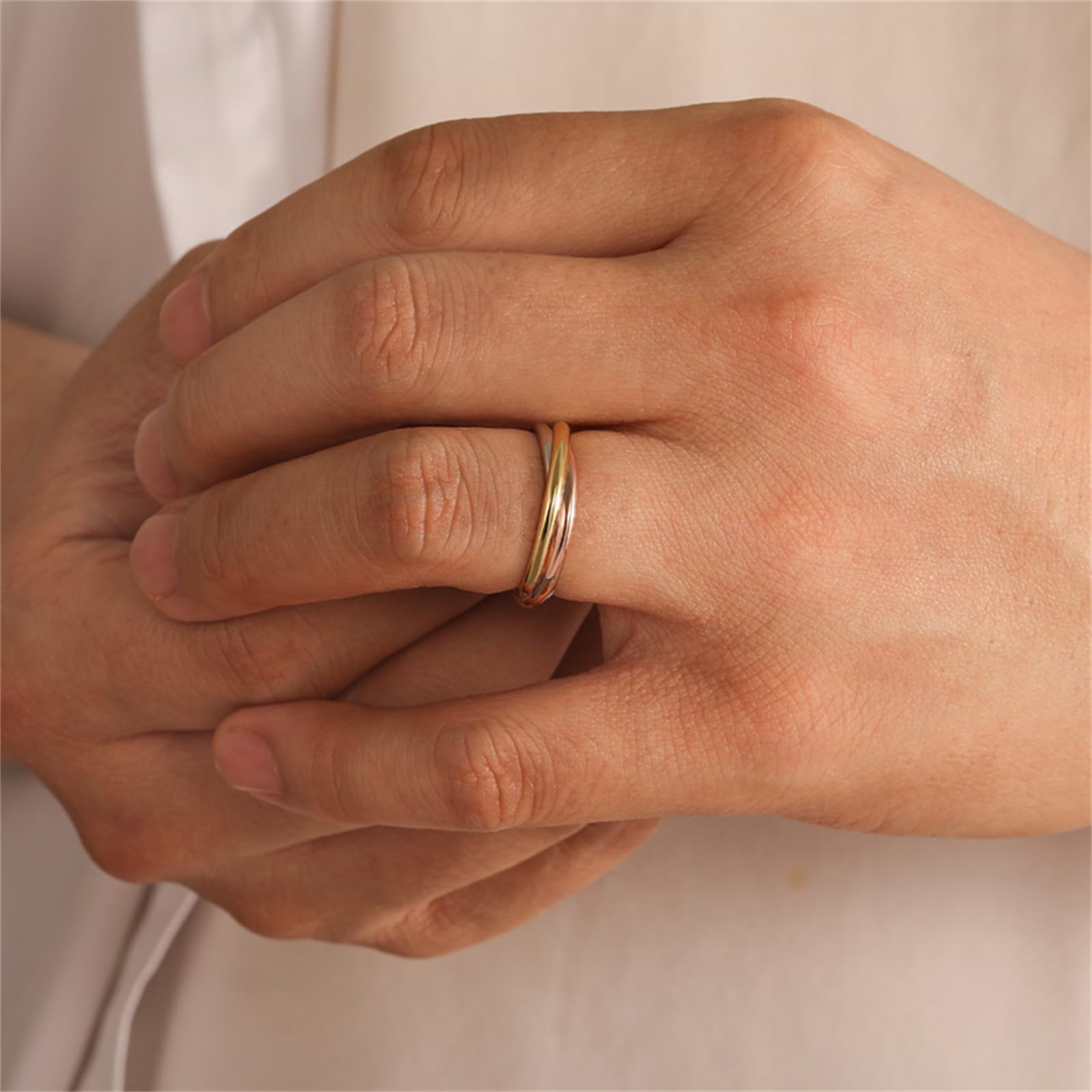 Jeulia Dreifarbiger 925 Silber Ring Für Damen Mädchen Herren Überkreuztes Design Verlobungsring Gelbgold Rosegold Ewigkeitsringe Bandringe für Valentinstag Geburtstag