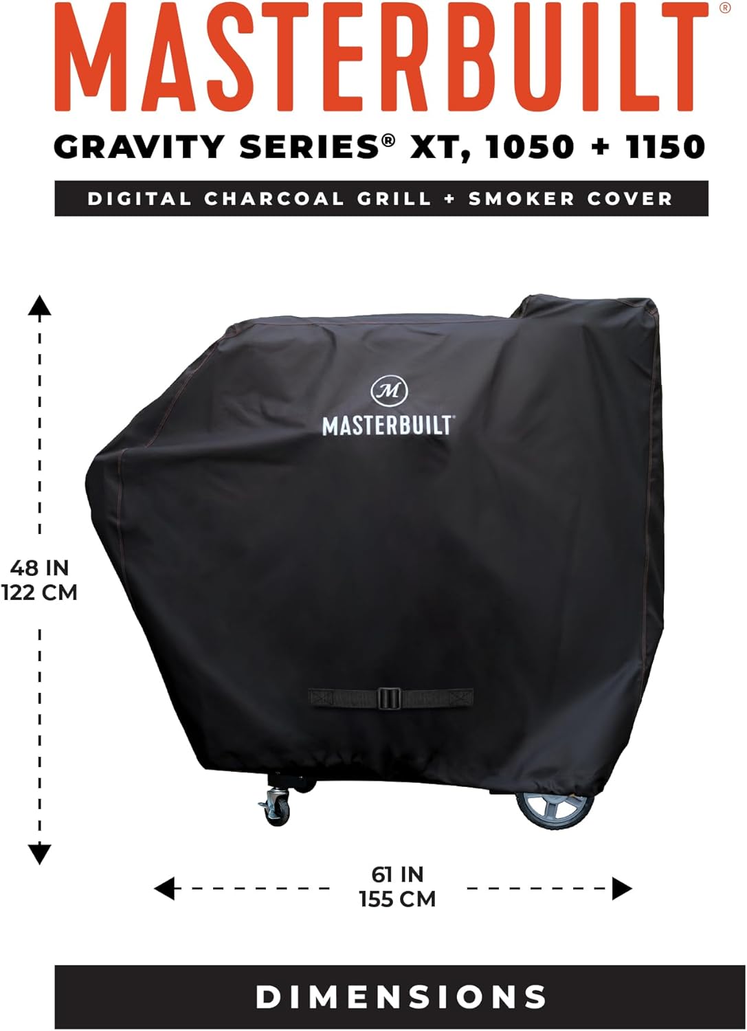 Masterbuilt® Large Grill Cover, Fits Models 1050, 1150 and XT of Gravity Series Smoker Grills, Black, PVC Liner, Double-Stitching and Adjustable, Model MB20081220