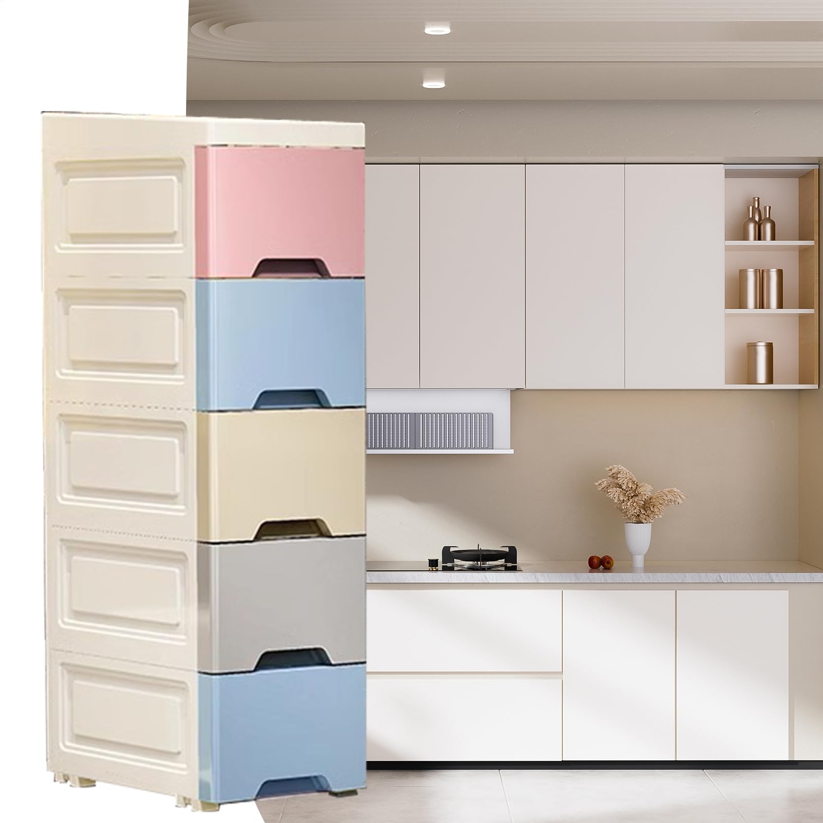 Aufbewahrungsschrank für Badezimmer, schmaler Organizer für Küche | mit Rollen | mit 5 Schubladen für Badezimmer, Wohnzimmer und Schlafzimmer