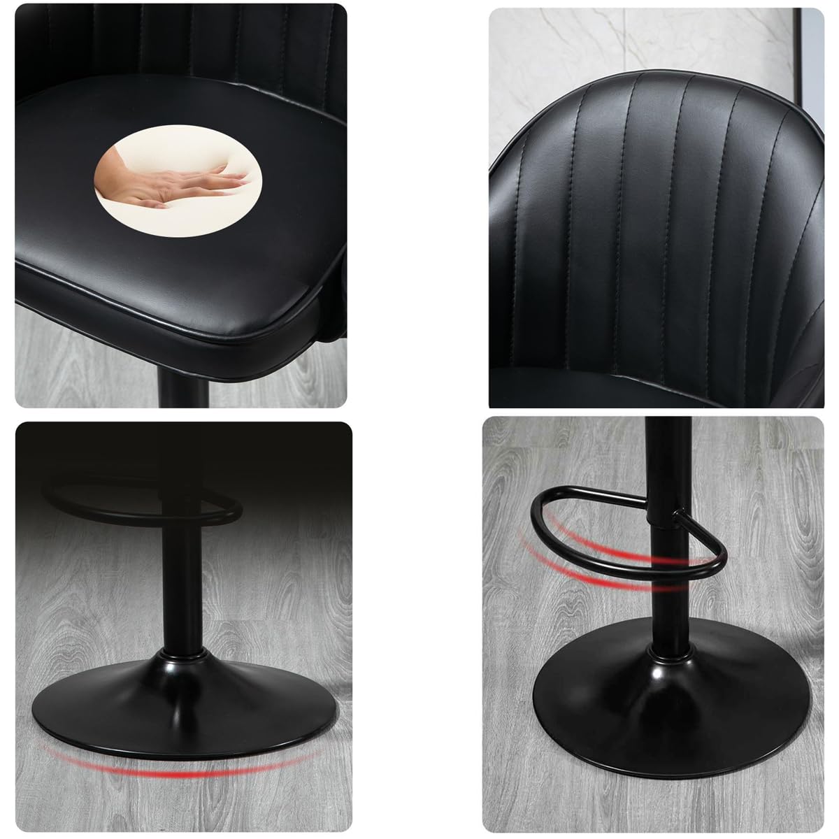 Sgabello da bar girevole, altezza regolabile con seduta e schienale imbottiti in pelle, per cucina, pub o caffetteria, da 64 a 84 cm