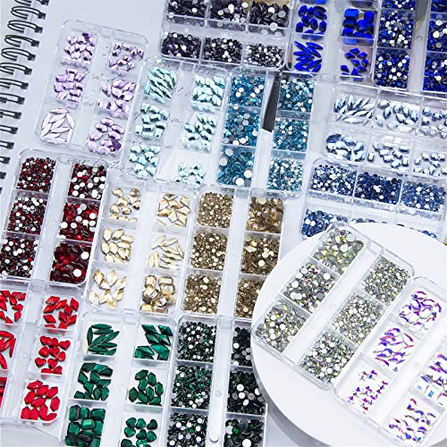 1060Pcs Light Blue Nail Rhinestones Flatback Blue Gems Crystals Glass Stones Round Beads Multi Shapes Sizes Nail Rhinestones For Nail Diy Crafts Clothes Shoes Jewelry #TOP6