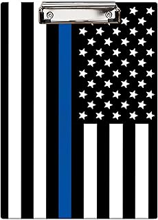 Britimes Clipboard Decorative Office School Hardboard Wood Nursing Clip Board and Pad for Standard A4 Letter Size Blue Line American Police Flag 12.6" X 8.9"
