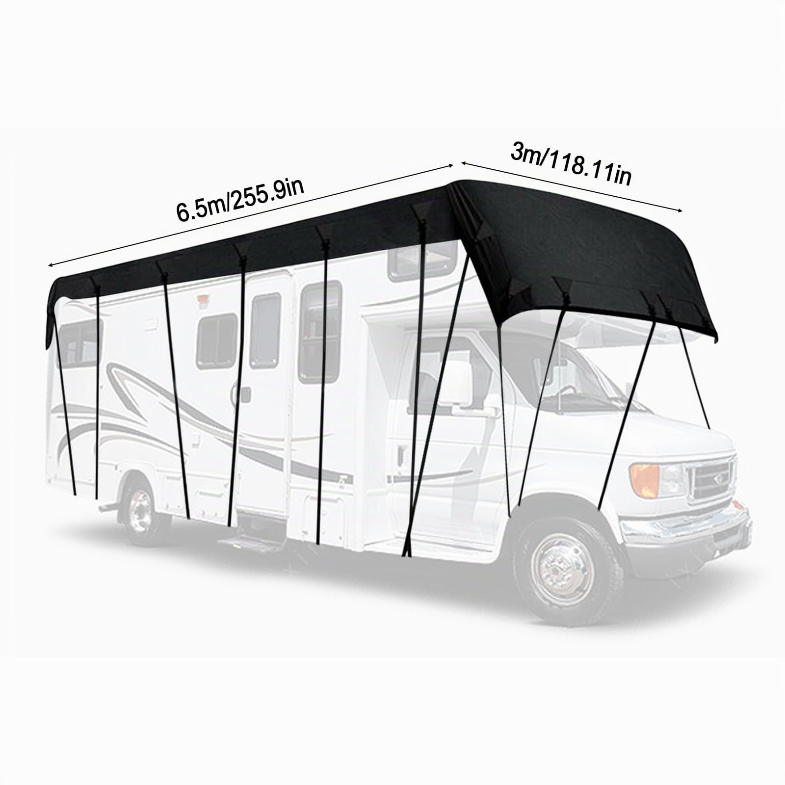 Wohnwagen Wohnmobil Schutzhülle Dachschutz Abdeckung 210D Oxford Gewebe Wohnmobil Top Cover Dachschutz Schwarz (6,5 x 3 m)
