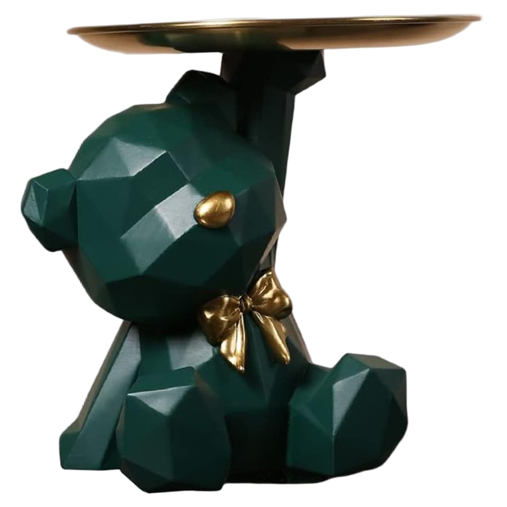 Estatua de Oso con Bandeja Decorativa Regalo de Resina Verde