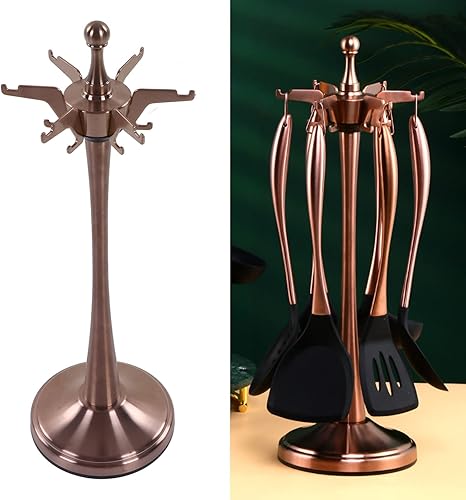 Miniatura 8 de Soporte para utensilios de cocina con 12 ganchos, organizador de almacenamiento giratorio de acero inoxidable para encimera, estante de