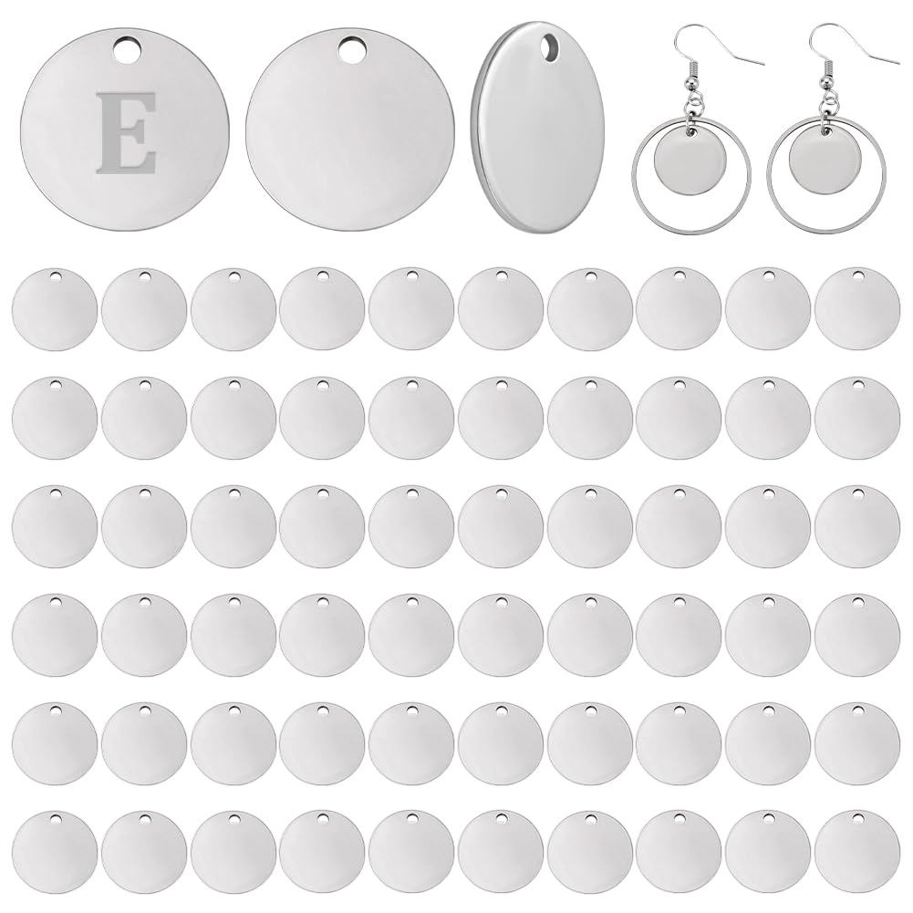 PH PandaHall 60pcs 15mm Blank Stamping Tags 304 Stainless Steel Engraving Blanks Metal Discs Pendant Charms for Necklace Bracelet Jewellery Making Laser Engraving DIY Crafts