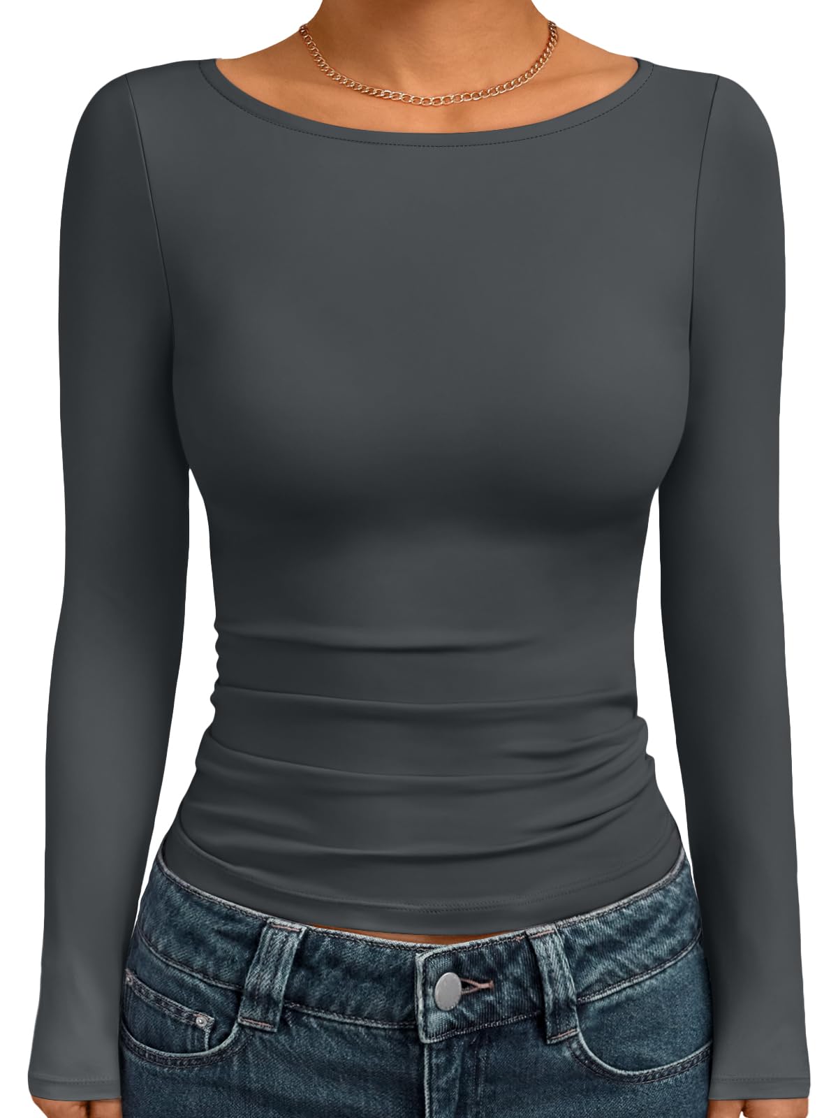 Trendy Queen Women's Boat Neck Tops Long Sleeve Shirts Casual Fitted Tee Shirts Solid Color Fall Basic Clothes 2026