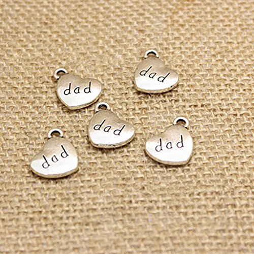 30Pcs Dad Charm,Heart Shape Double-Faced Pendant For Father's Day As Diy Bracelet Necklace Jewelry Making Findings(Antique Silver) #TOP3