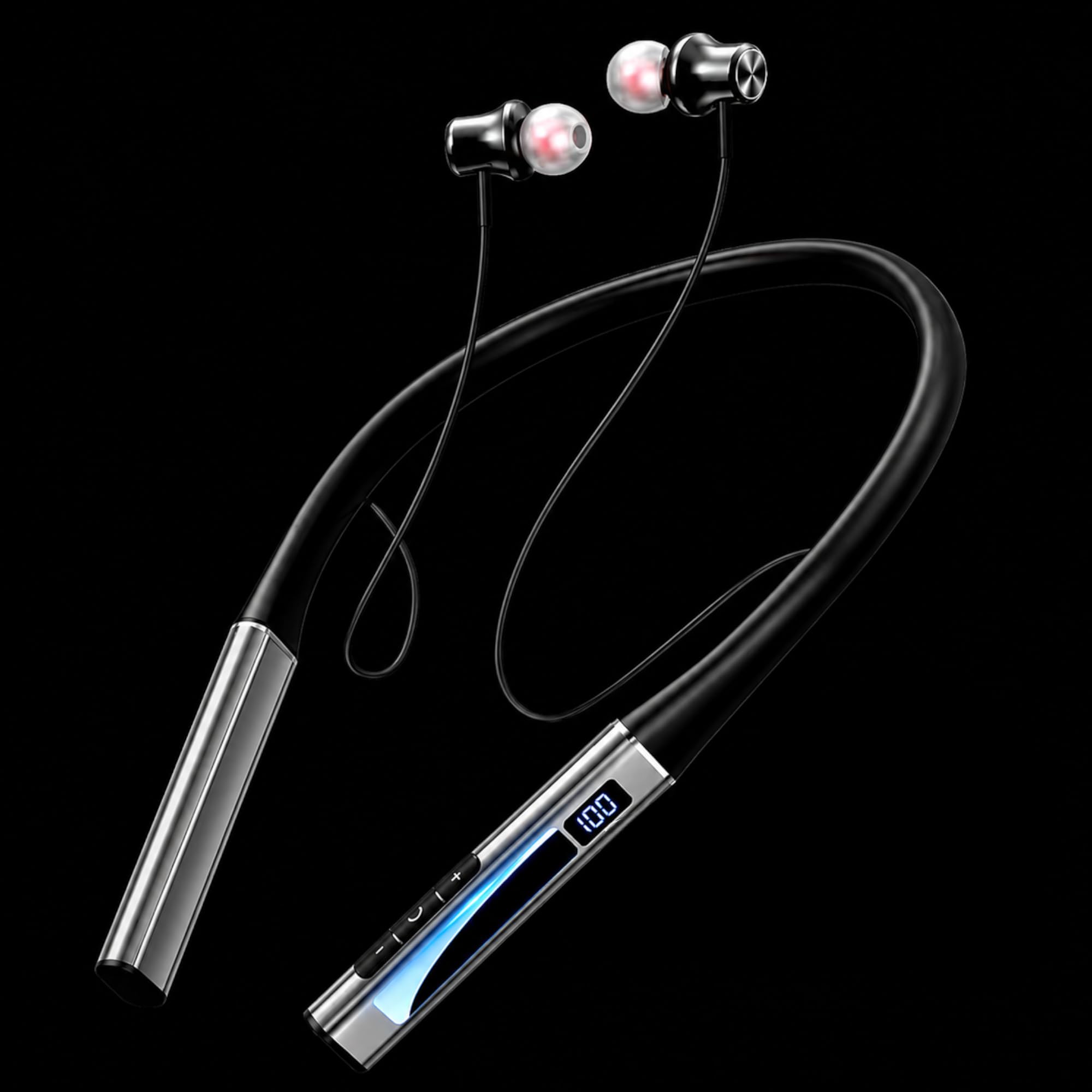 iFAST IF-G959 Digital Display Bluetooth 5.4 Wireless Neckband Earphone | Up to 50 Hours Music Platime | with Plug & Play TF Card Support | Voice Assistance, Dual Pairing [ Black ]
