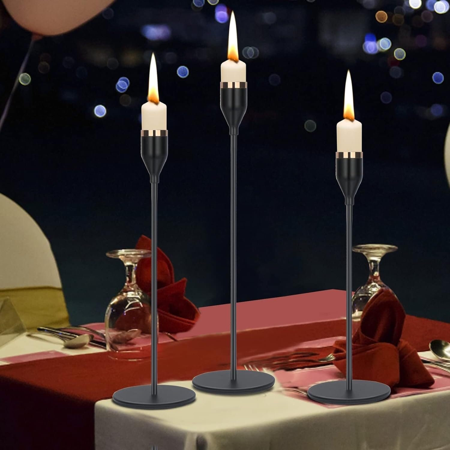 Kandelaber-Kerzenständer, schwarzer Kerzenständer, Stabkerzen, dekorativer Kerzenständer für Hochzeiten, Abendessen, Partys, Dicke Kerzen (schwarz, 33 x 8 cm)