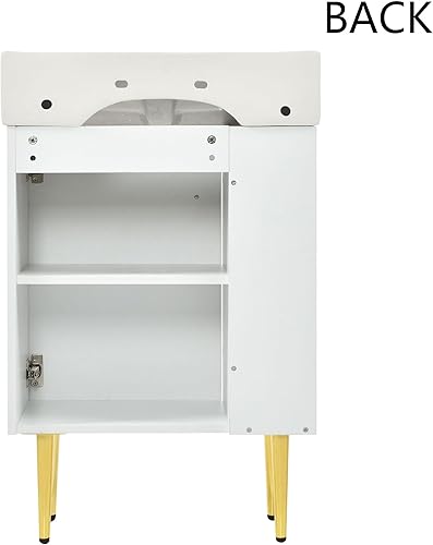 Miniatura 9 de P PURLOVE Tocador de baño de 21.6 pulgadas con lavabo de cerámica, armario de almacenamiento de baño con puerta y almacenamiento lateral izquierdo,