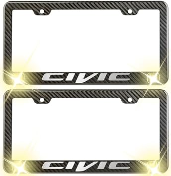 2X Carbon Fiber License Plate Frame Power Sport Car for Civic Vehicles, Plastic