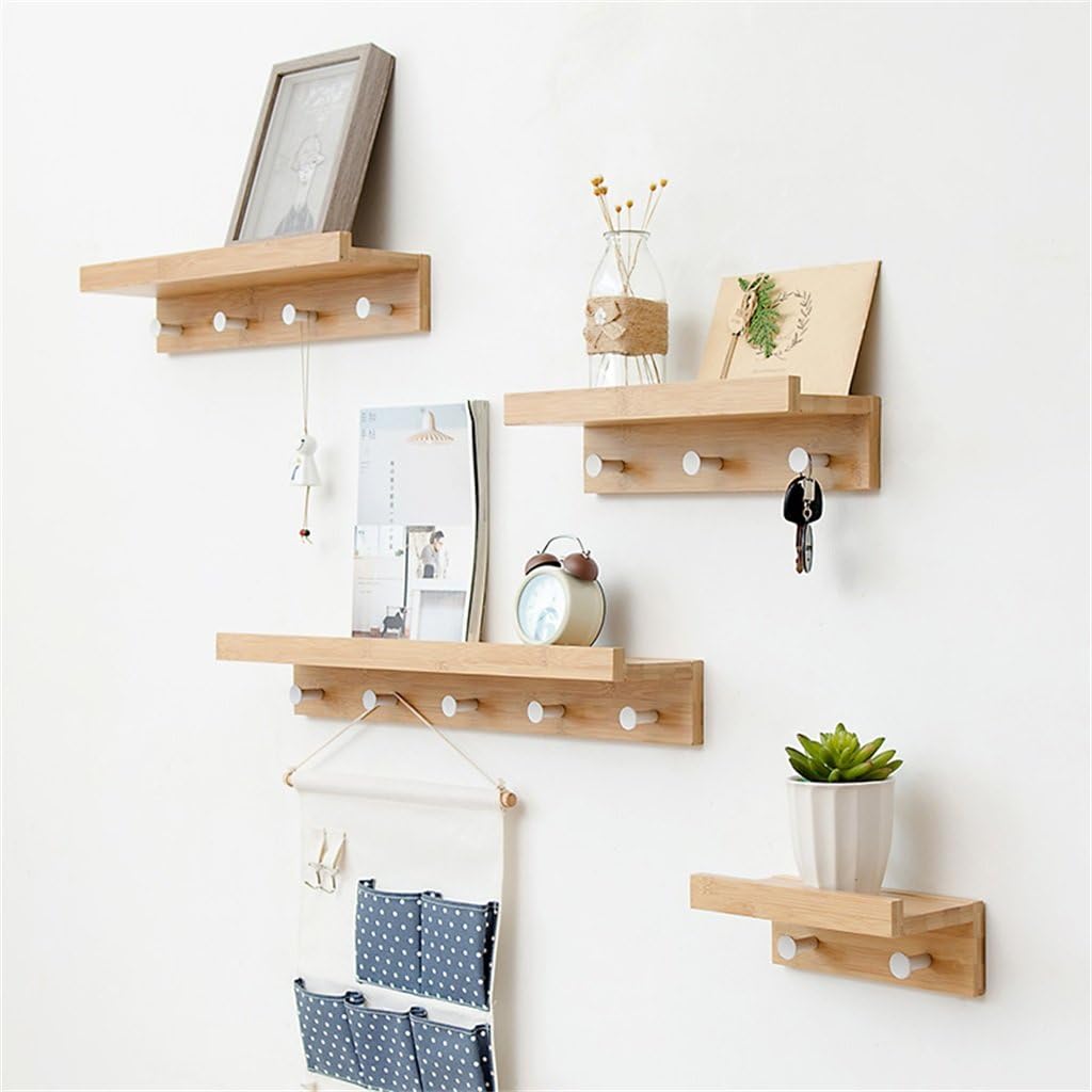 Creative Simple Wall Solid Wood Hangers Wall Shelf Wall Hanging Coat Rack for Families and Hotels (Color : Wood Color, S