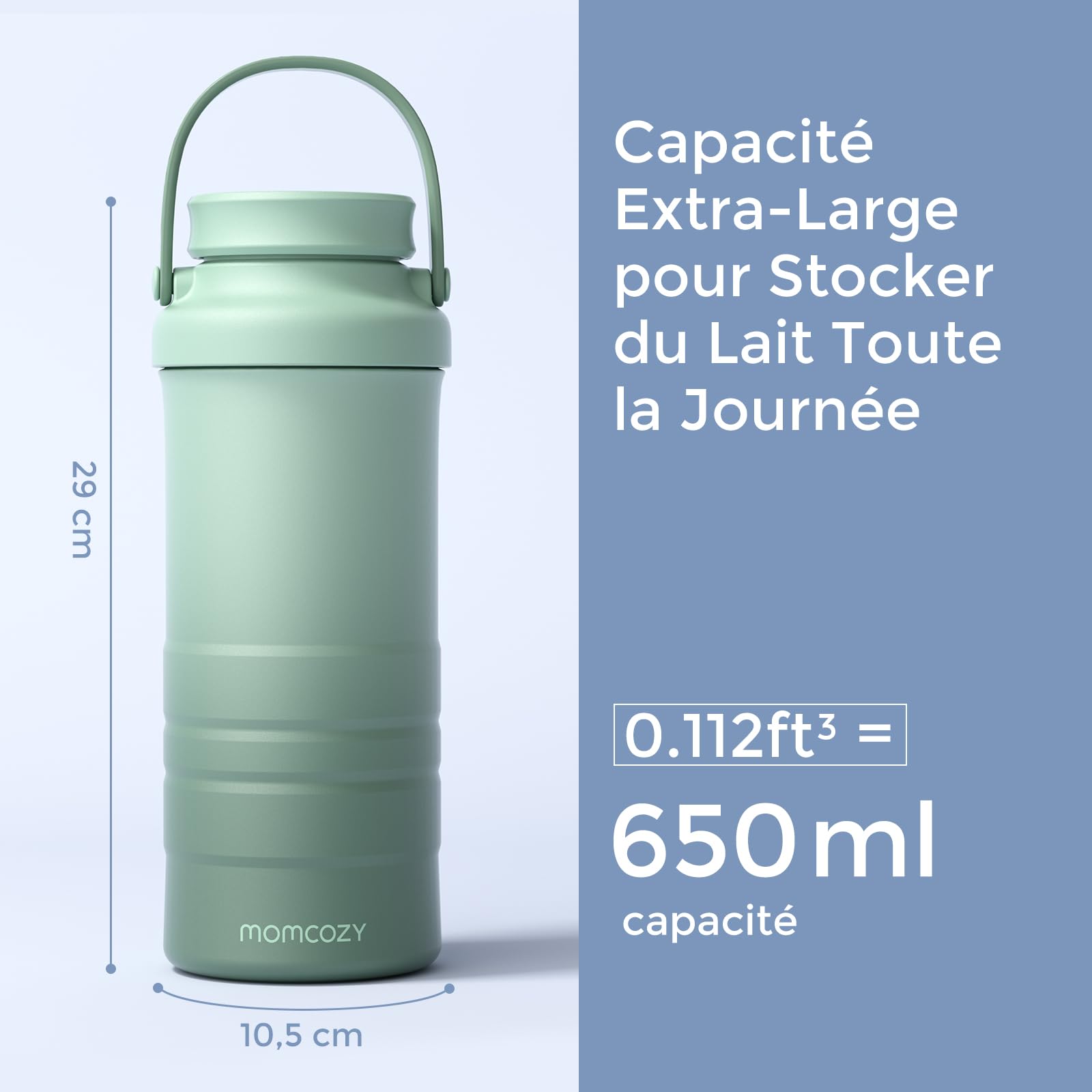 Momcozy Glaciere Lait Maternel, Pot Conservation Lait Maternel Portable 650ml, Maintien Fraîcheur 24h, 2 Bouteilles Incluses pour Stockage​, Conservation Lait Maternel Facile