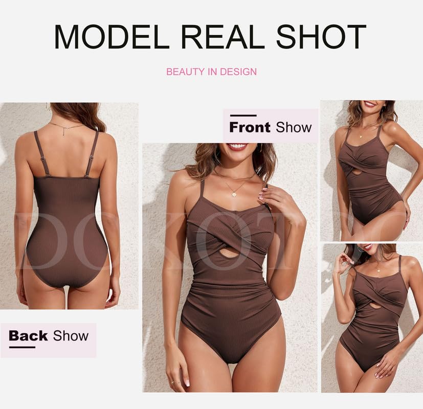 Dokotoo Women's One-Piece Swimsuits Adjustable Strap Cutout Monokini Padded Tummy Control Slimming Swimwear Bathing Suits4