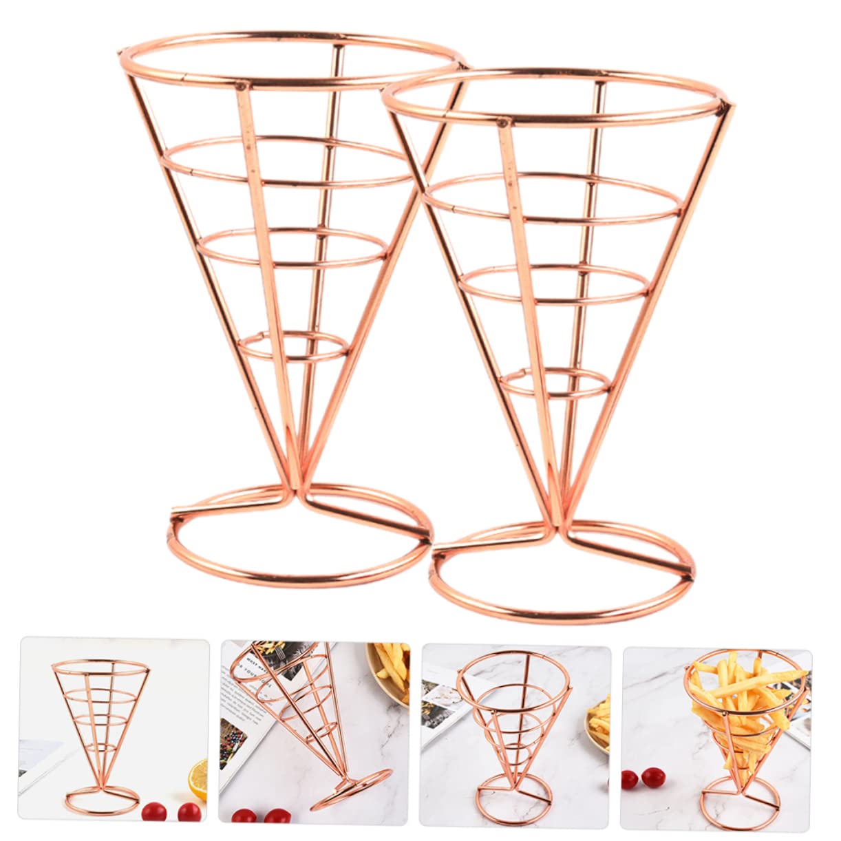 Unomor 2pcs Fries Stand Cone Basket Snack Serving Holder for Fried Chicken Chips and More Stylish Display Rack for Parties Events and Restaurants