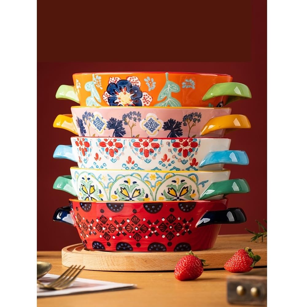 Kuchnia Gliniany garnek do pieczenia, zastawa stołowa, tysiącwarstwowa głęboka ceramiczna blacha z uchwytem, ​​800 ml Gotowanie