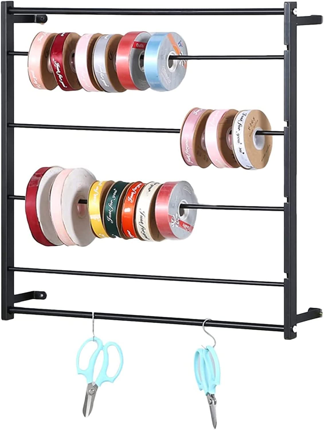 UWYTGF Craft Room Organiser Display Display Stand Wall Mount Racks Organizer for Wrap Ribbon/Paper,Metal Crafts Storage Holder for Craft Room Vinyl Roll,Display Stand with Remov,Black,15.7X23.6In