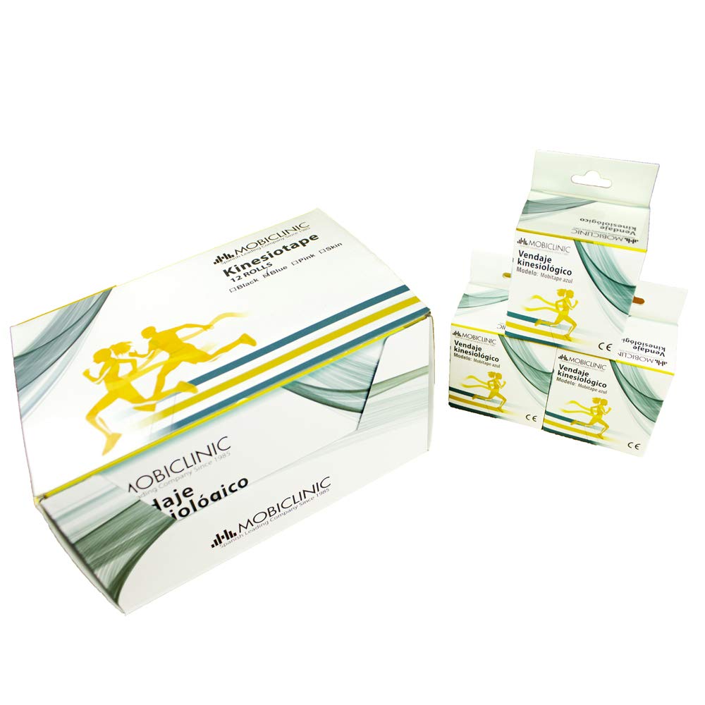 Mobiclinic - Venda Neuromuscular, Beige, Pack de 12 +| Kinesiotape | Vendaje neuromuscular | 5cm x 5m | 12 unidades | Negro | Mobitape
