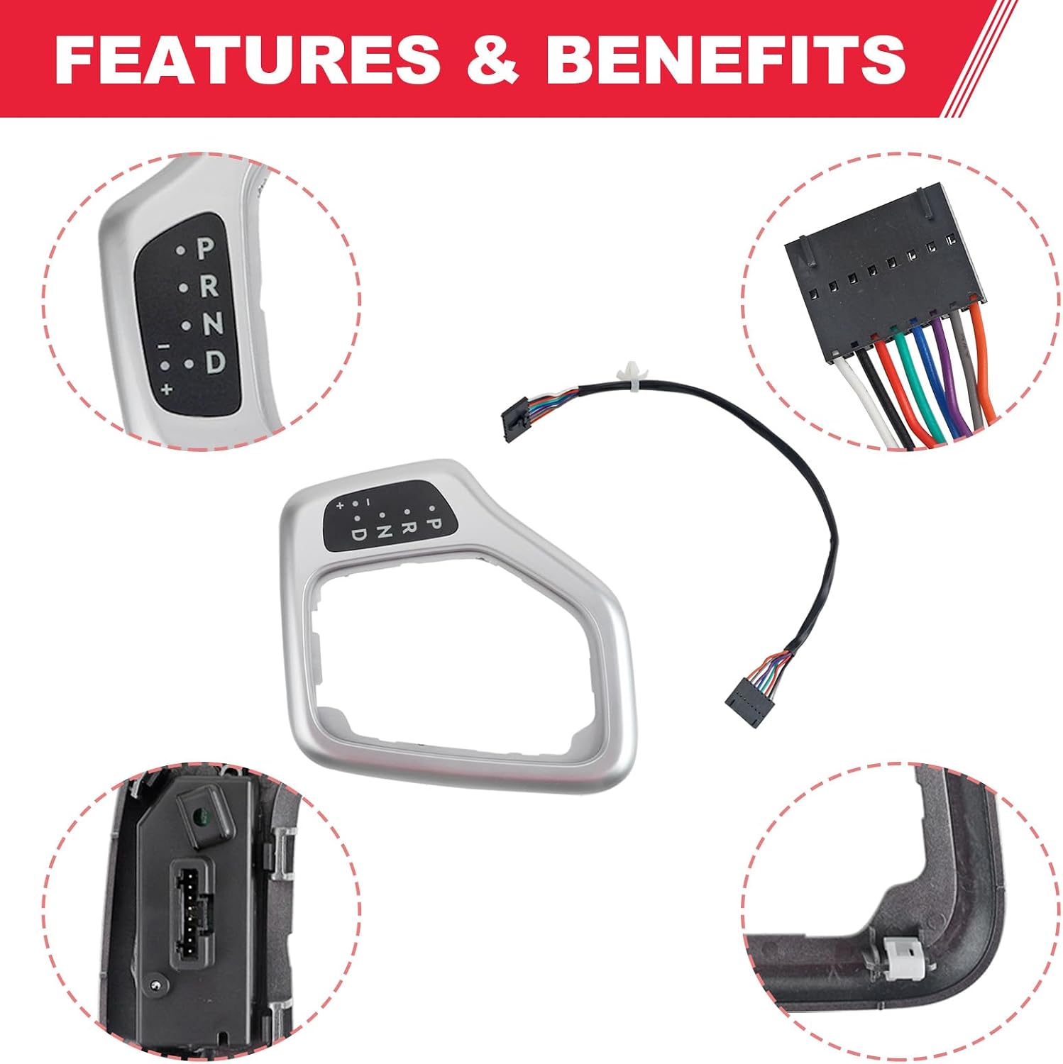 601-402 Shifter Bezel with Harness Kit Fits for 2014-2018 Jeep Cherokee Replaces# 5YD27XSAAA 68413957AA (Silver) Center Upgrade Transmission Bezel With Harness