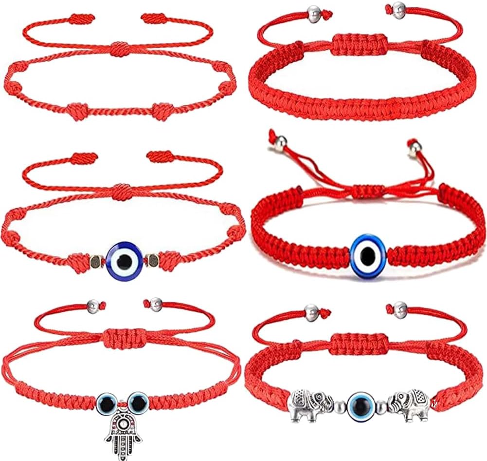 Evil Eye Bracelet Handmade Woven Lucky Red Rope Amulet String Bracelet for Women Men Ojo Turco Kabbalah Protection Jewelry Set
