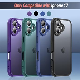 Compatible with iPhone 17 Case, Thin Anti-Scratch PC Matte Translucent Back & Flexible TPU Shockproof Protection Phone Cover case for Apple iphone17 (Purple)