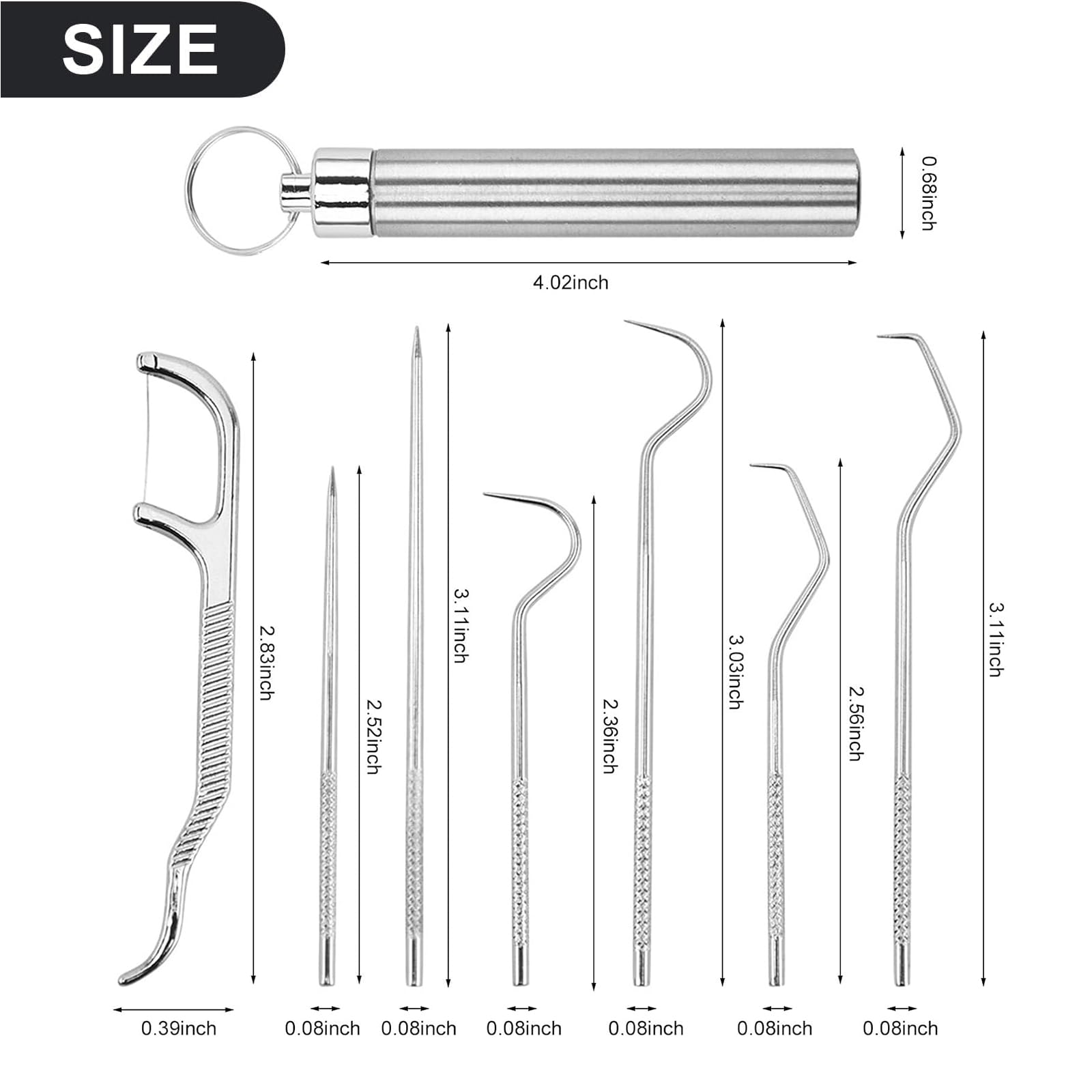 Lot de 7 cure-dents en acier inoxydable 304 qualité alimentaire - Porte-cure-dents réutilisable métal tube argenté - Pour pique-nique, camping