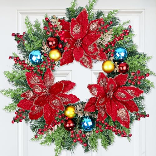 Christmas Wreaths for Front Door, 24 Inch Holiday Wreath with