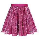 GRACE KARIN Girls Sequin Skirt Elastic Waist Sparkly Pleated Glitter Prom Skirt 5-6Y, Hot Pink