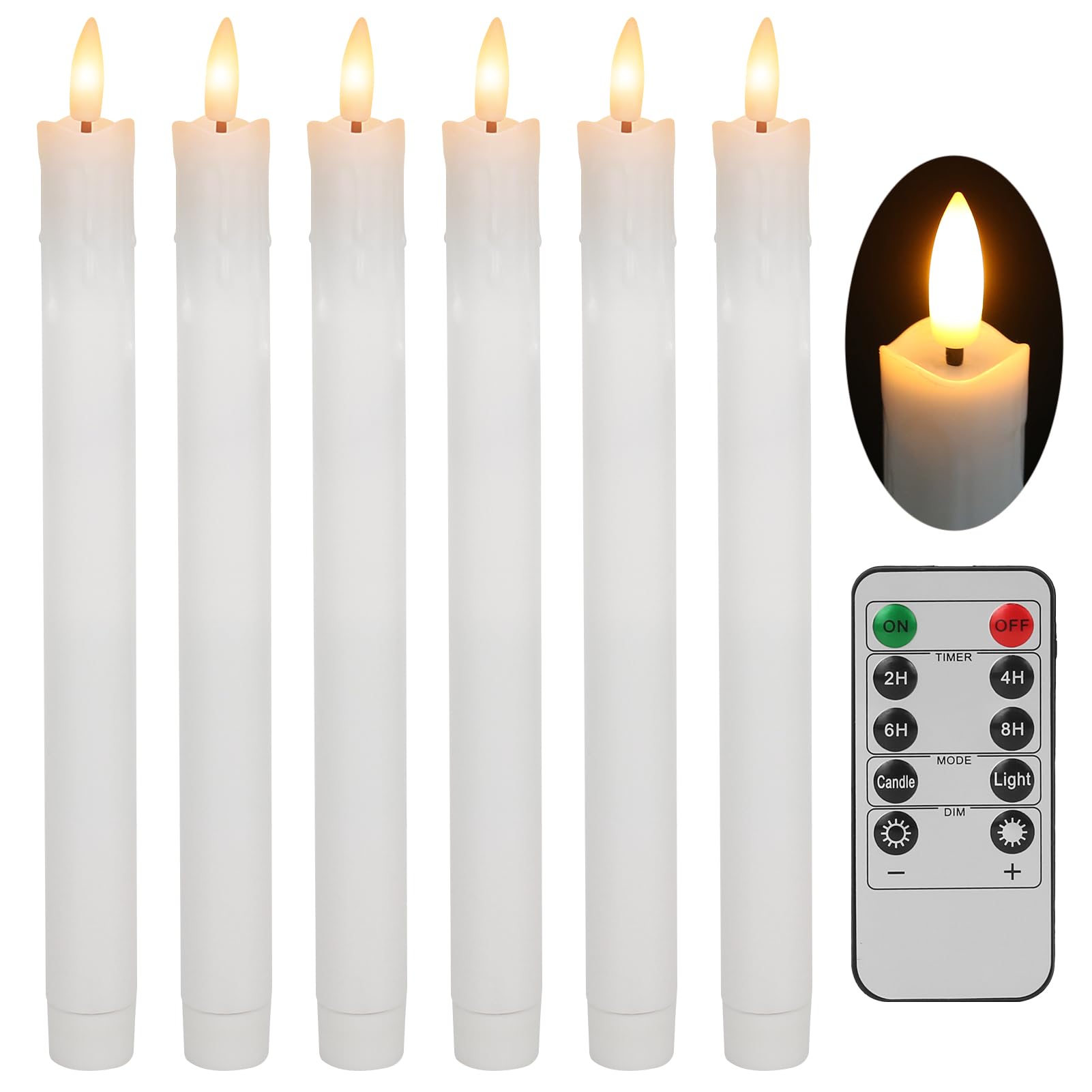NAKIHOUSE Flameless Taper Candles Flickering with 10-Key Remote, Battery Operated Led Warm 3D Wick Light Window Candles Pack of 6, Christmas Home Wedding Decor(Melted Wax, 0.7 X 10.6 Inch) — image 1