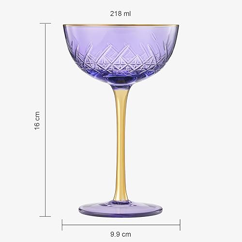 Vista 10 de Vintage Art Deco Coupe for Champagne, Martini, Cocktails Set of 2 7 oz Classic Cocktail Glassware - Manhattan, Cosmopolitan, Sidecar, Crystal