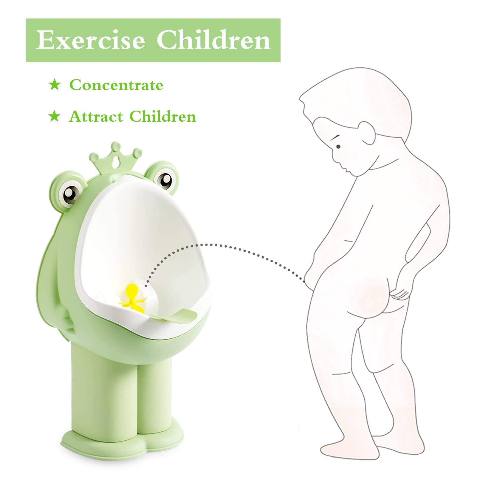 Frosch Pee Training, Töpfchentraining Urinal für Jungen Kinder Kleinkind Stehendes Urinal Wandmontage Toilette mit lustigem Zielziel, grün