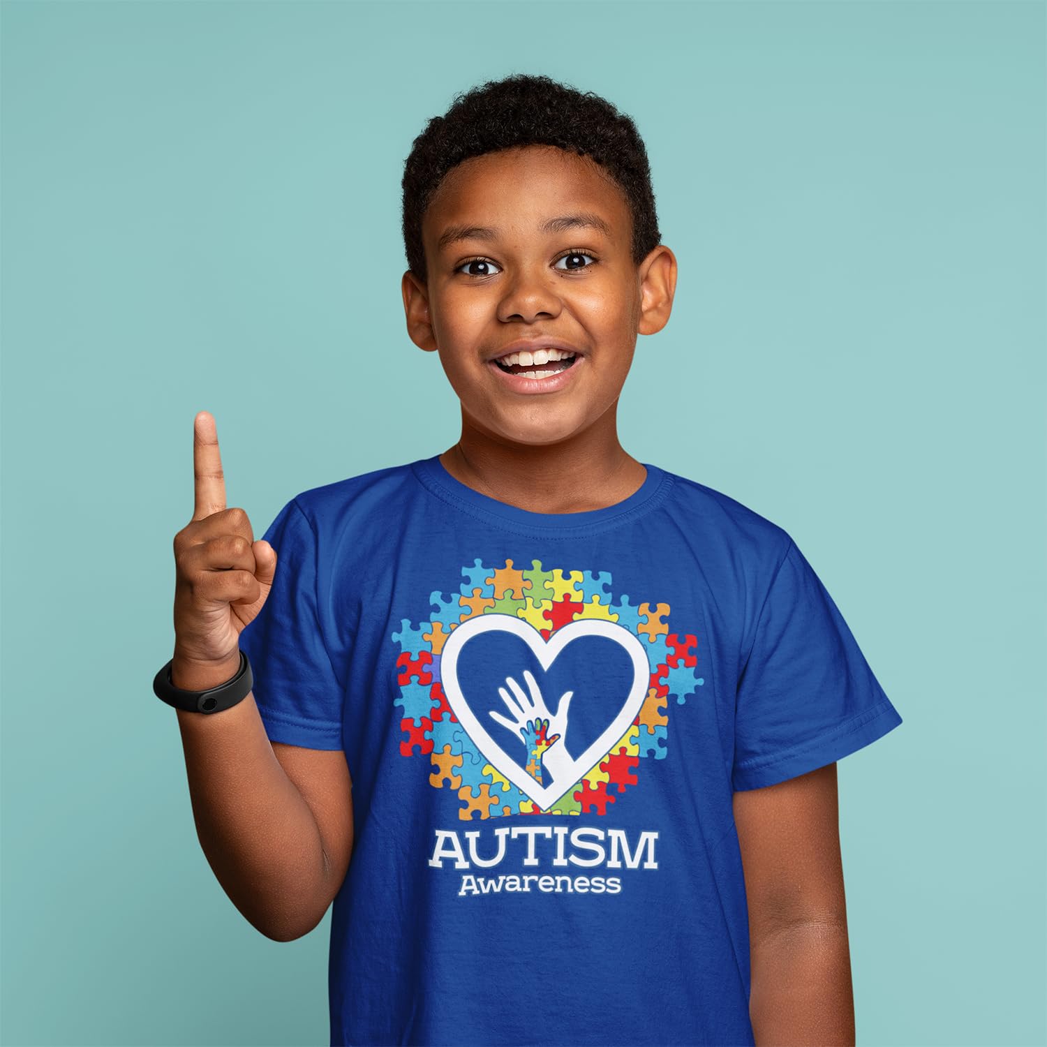 shop4ever Autism Awareness Hands in Heart - Maglietta da Ragazzo