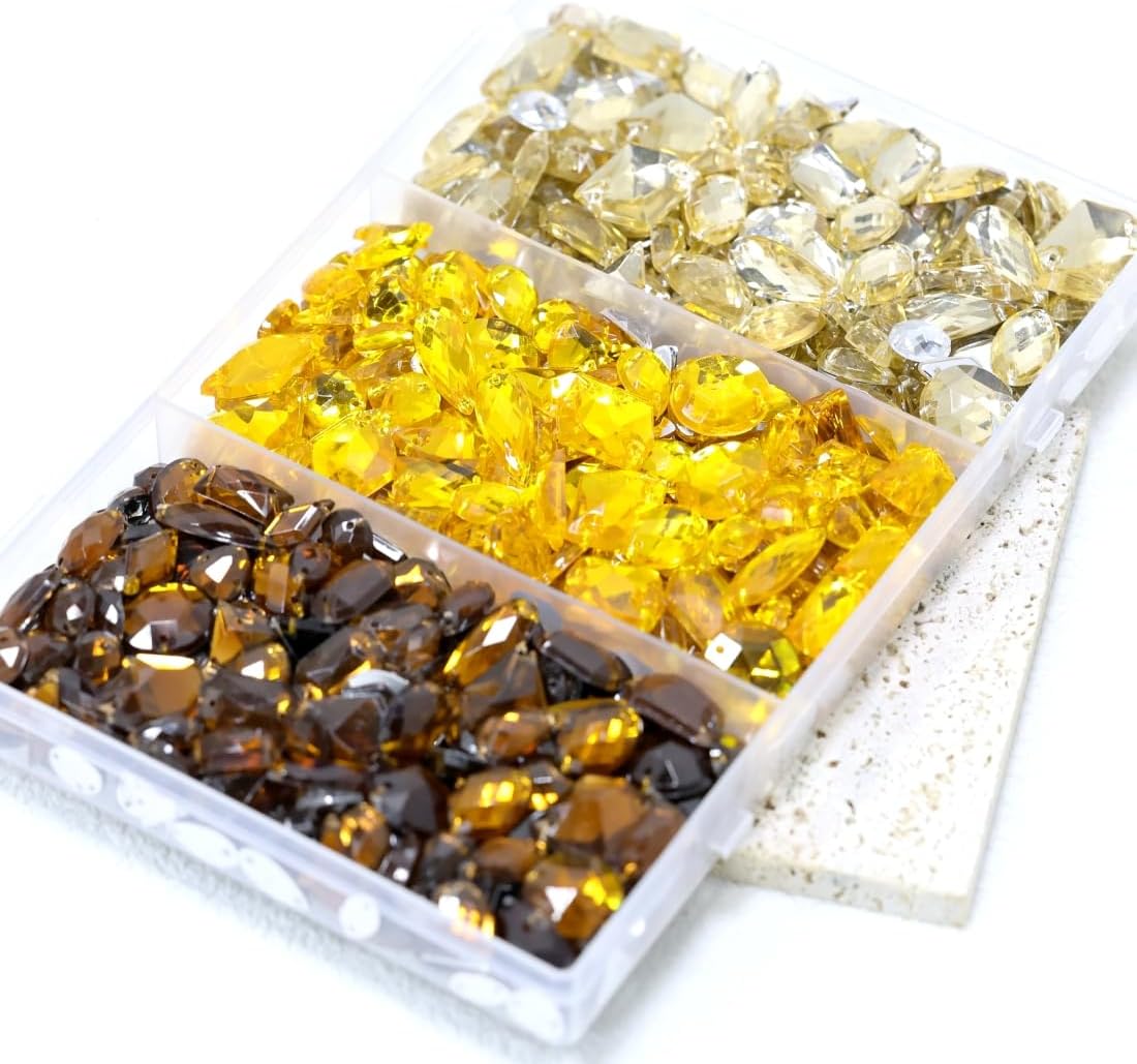950 Pcs Gradient 3 Colors Acrylic Large Sew on Rhinestones Setting Crystal Gems Diamond Stone 2 Holes Flatback Rhinestones for Jewelry Clothes Shoes Bag Costume (Yellow) - Image 5
