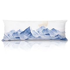 XUNLURY Blue Misty Mountain 20x54 Body Pillow Cover Watercolor Nature Foggy Mountain Forest Moon Landscape Decorative Long Pillow